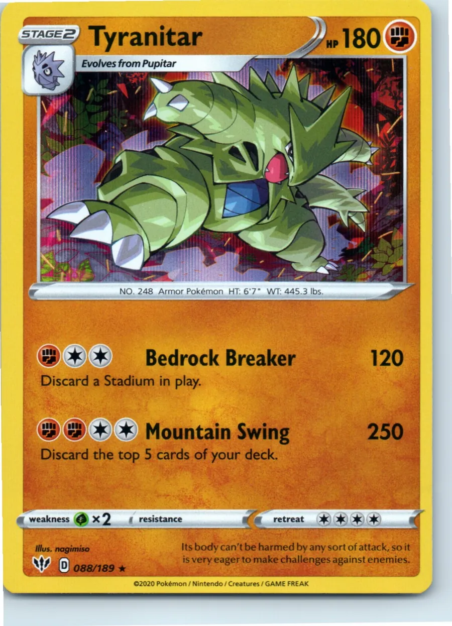 Tyranitar 088/189 front, the actual card for sale