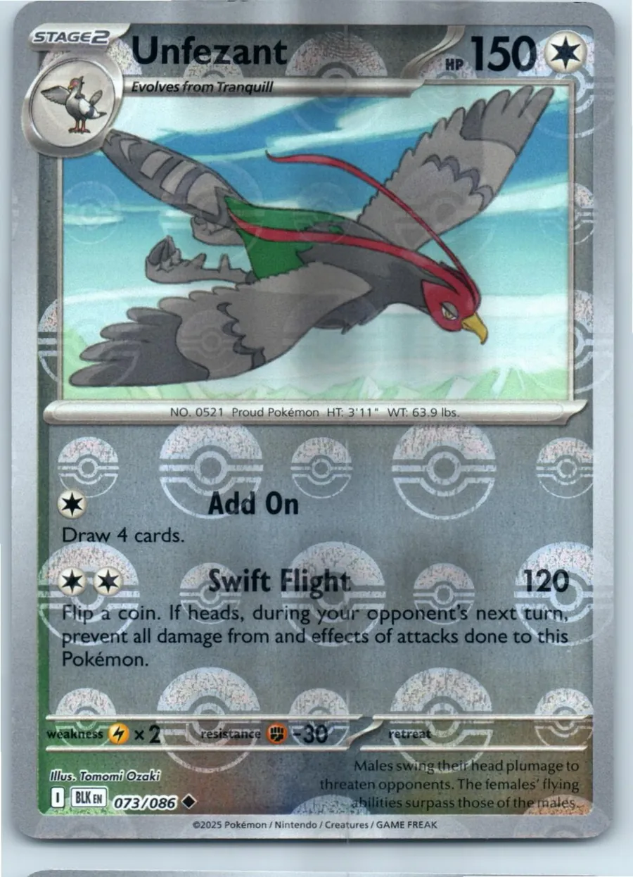 Unfezant (Poke Ball Pattern) 073/086 front, the actual card for sale