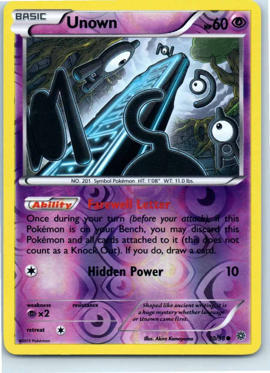 Unown 30/98 front, the actual card for sale