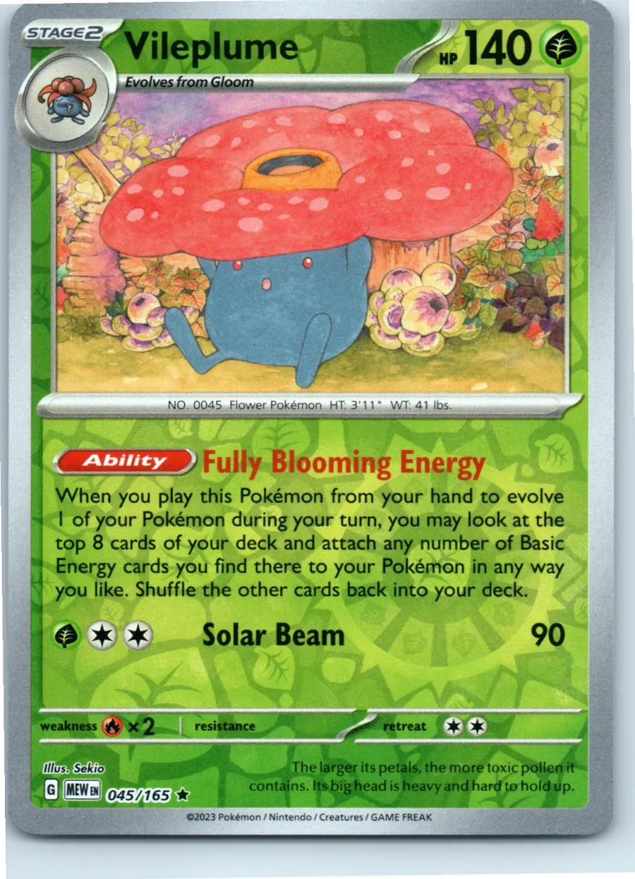 Vileplume 045/165 front, the actual card for sale