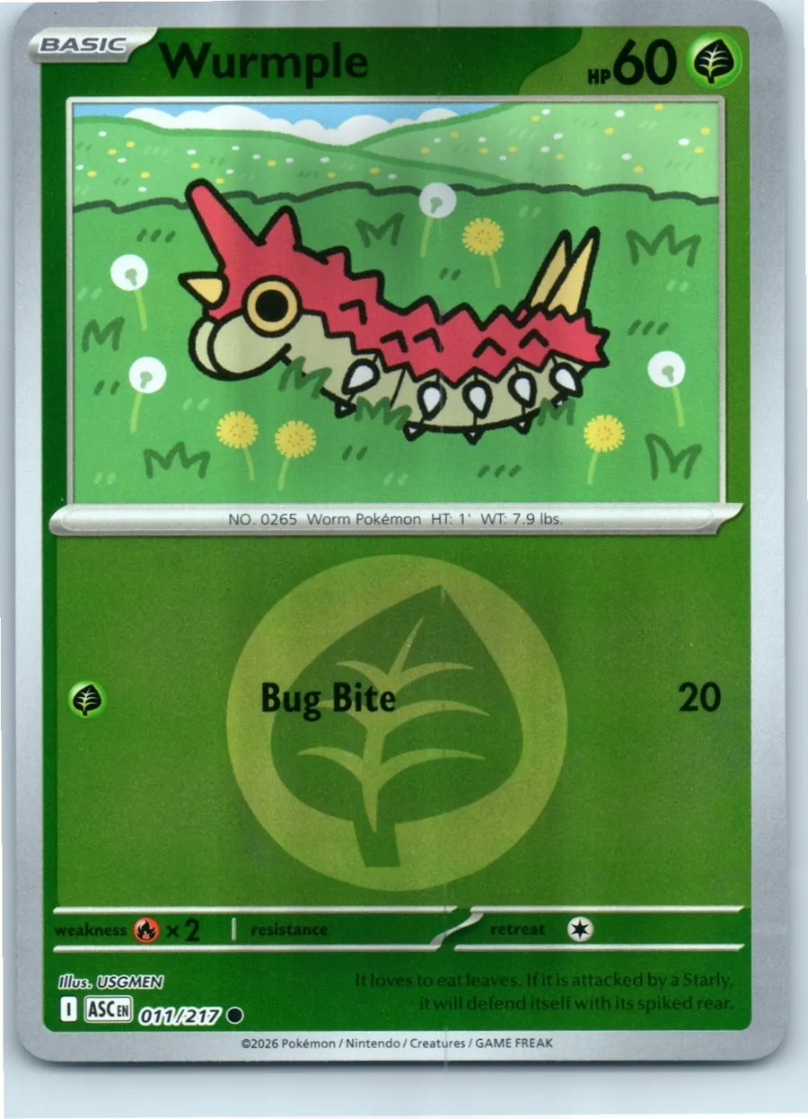 Wurmple (Energy Symbol Pattern) 011/217 front, the actual card for sale