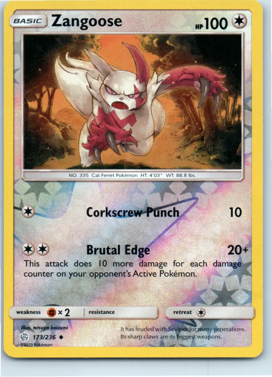 Zangoose 173/236 front, the actual card for sale